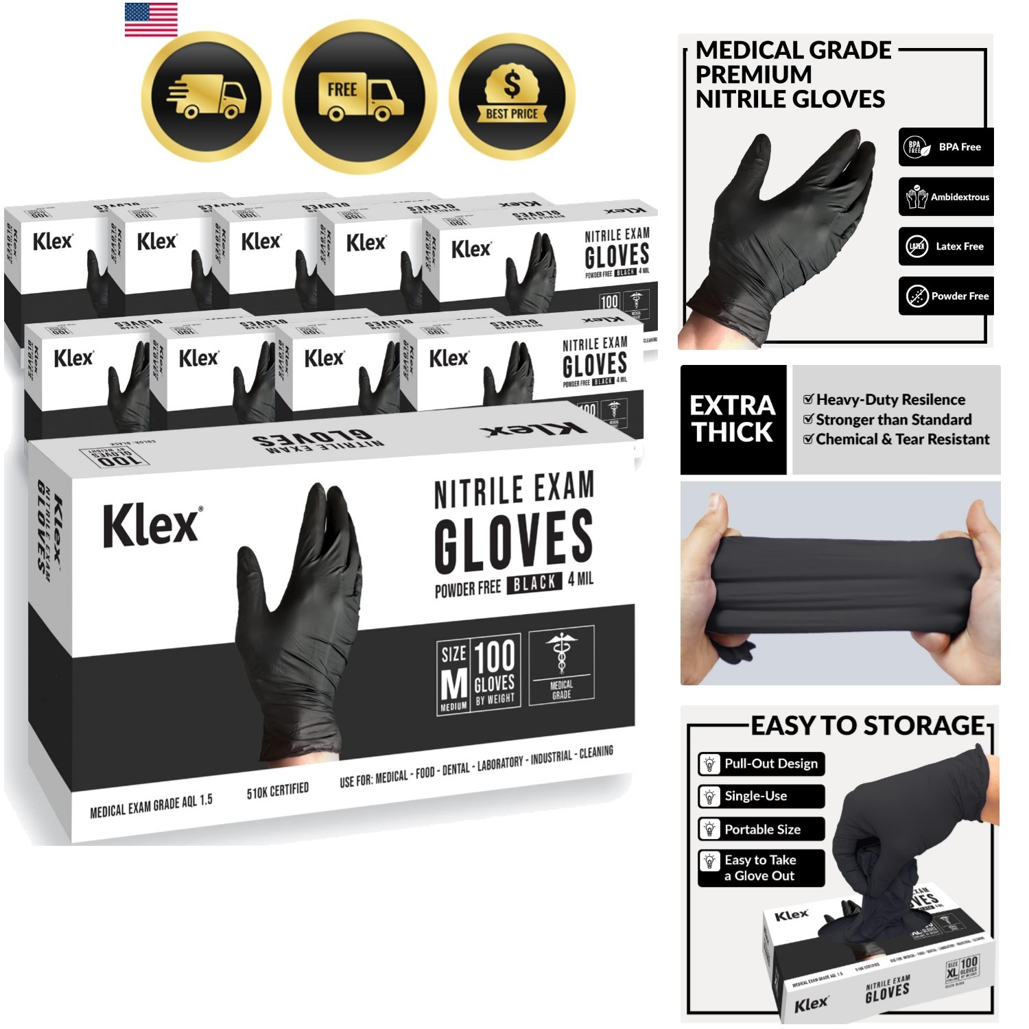 Nitrile Exam Gloves – Medical Grade, Powder Free, Latex Rubber Free, Disposab…