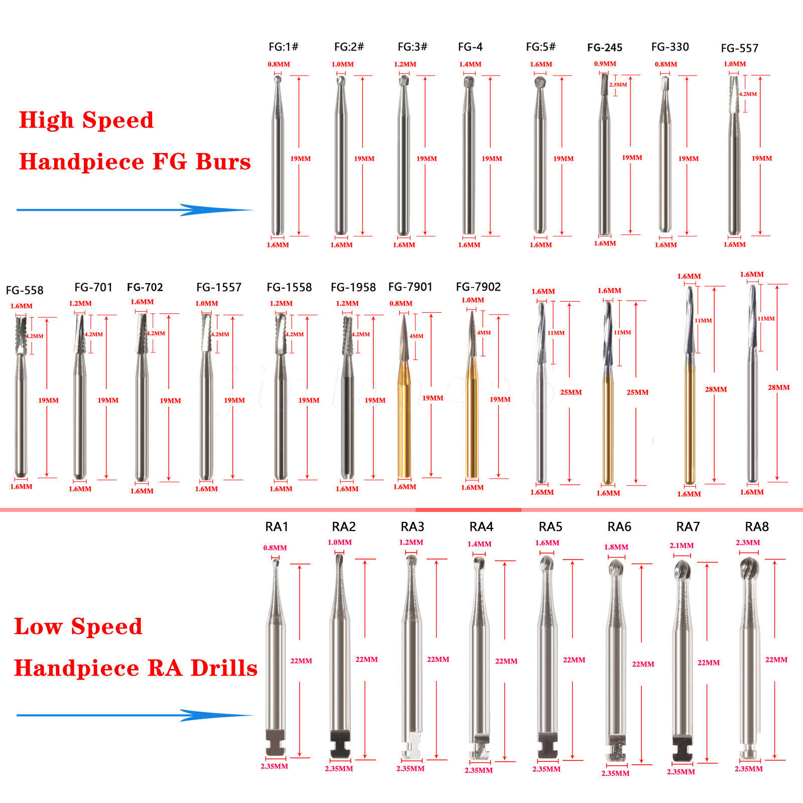 Dental Round Tungsten Steel Carbide Burs FG RA Bur for High Slow Speed Handpiece