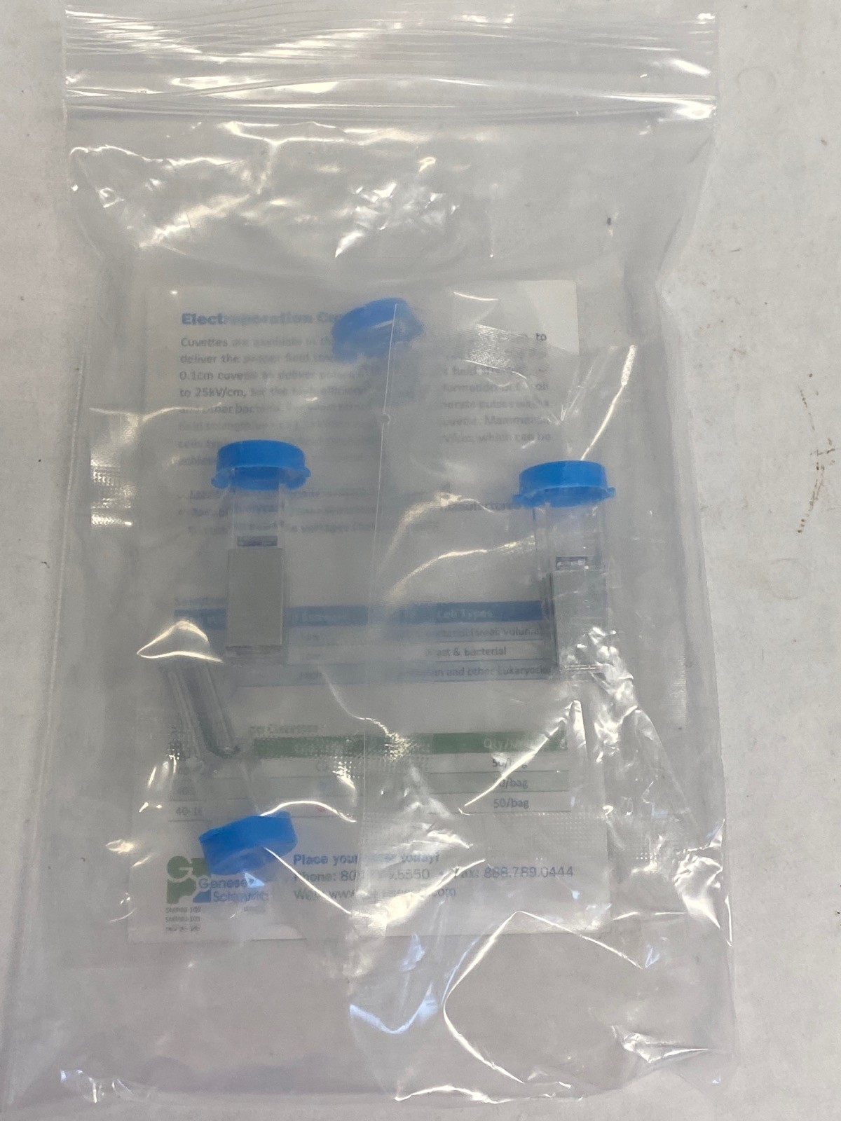 (4/Pk) GENESEE Disposable Polycarbonate Electroporation Cuvettes 2mm 40-101