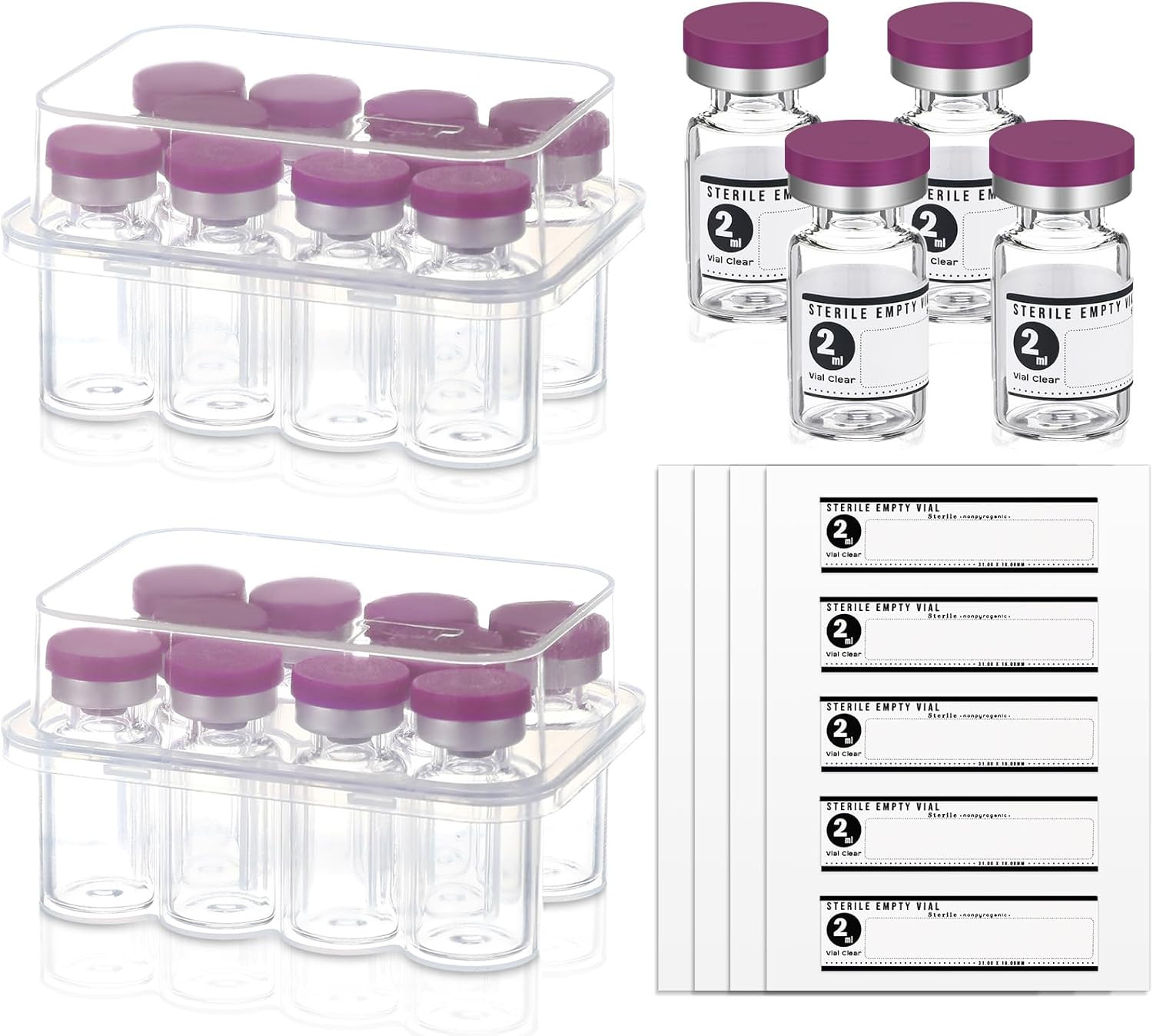 20 Pcs 2Ml Sealed Sterile Empty Vials with Self Healing Injection Port Glass Pen
