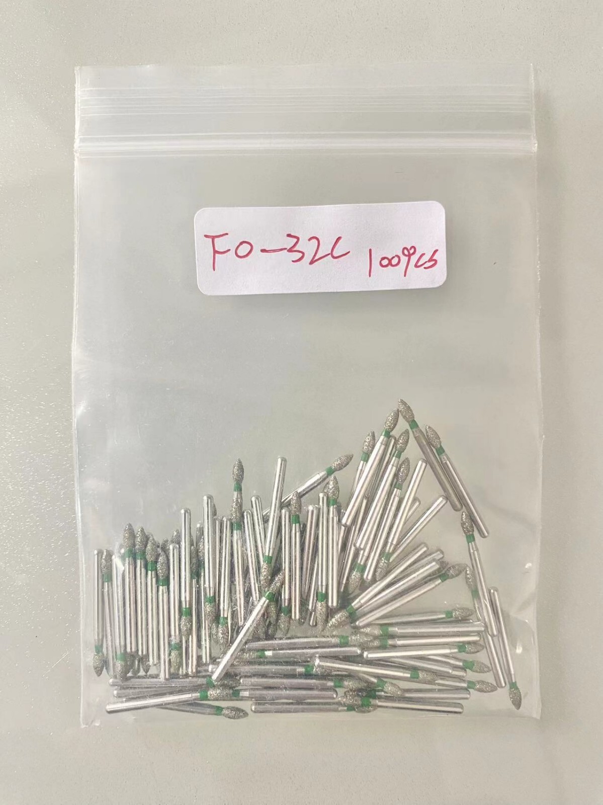 100 PCS FO-32C 368-018C Flame Egg Shape Green Coarse Grit FG Dental Diamond Burs