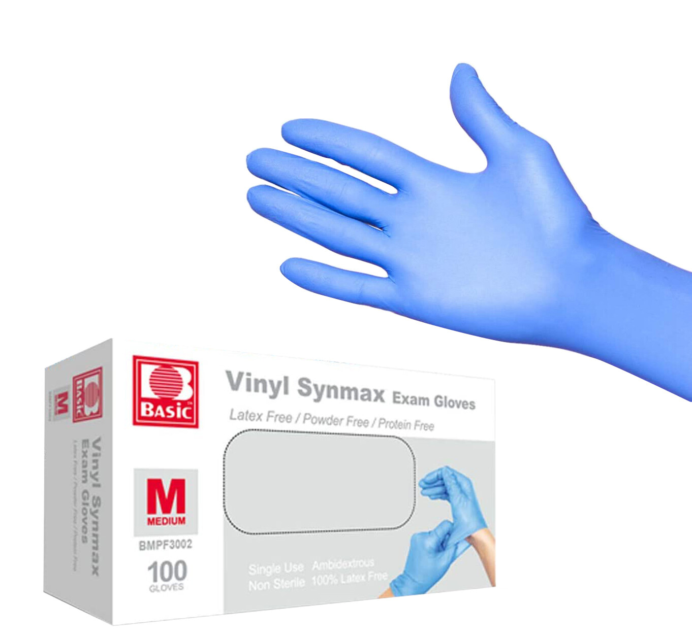 1000PCS Basic Blue Vinyl Synmax Exam Gloves M-SIZE