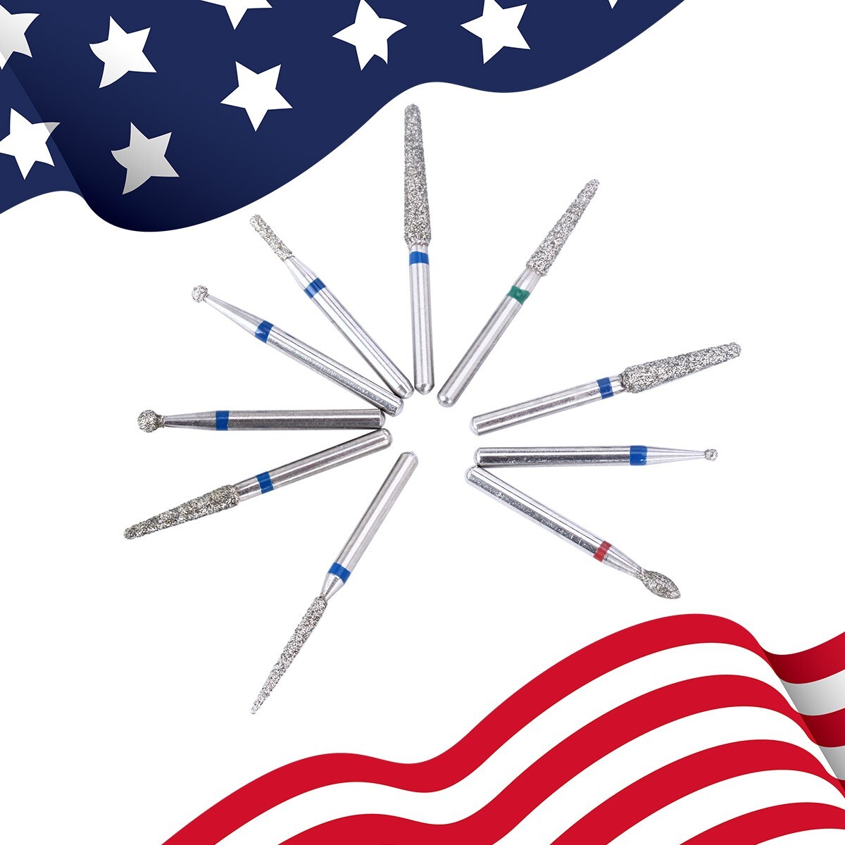 20 Types AZDENT Dental Diamond Burs Kit for High Speed Handpiece Medium FG 1.6MM