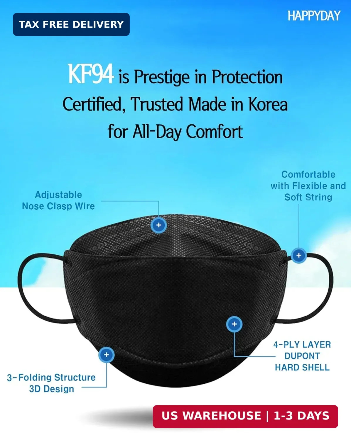HAPPYDAY , 25 Packs, Made in KOREA Premium KF94 Micro Dust Protection Individual