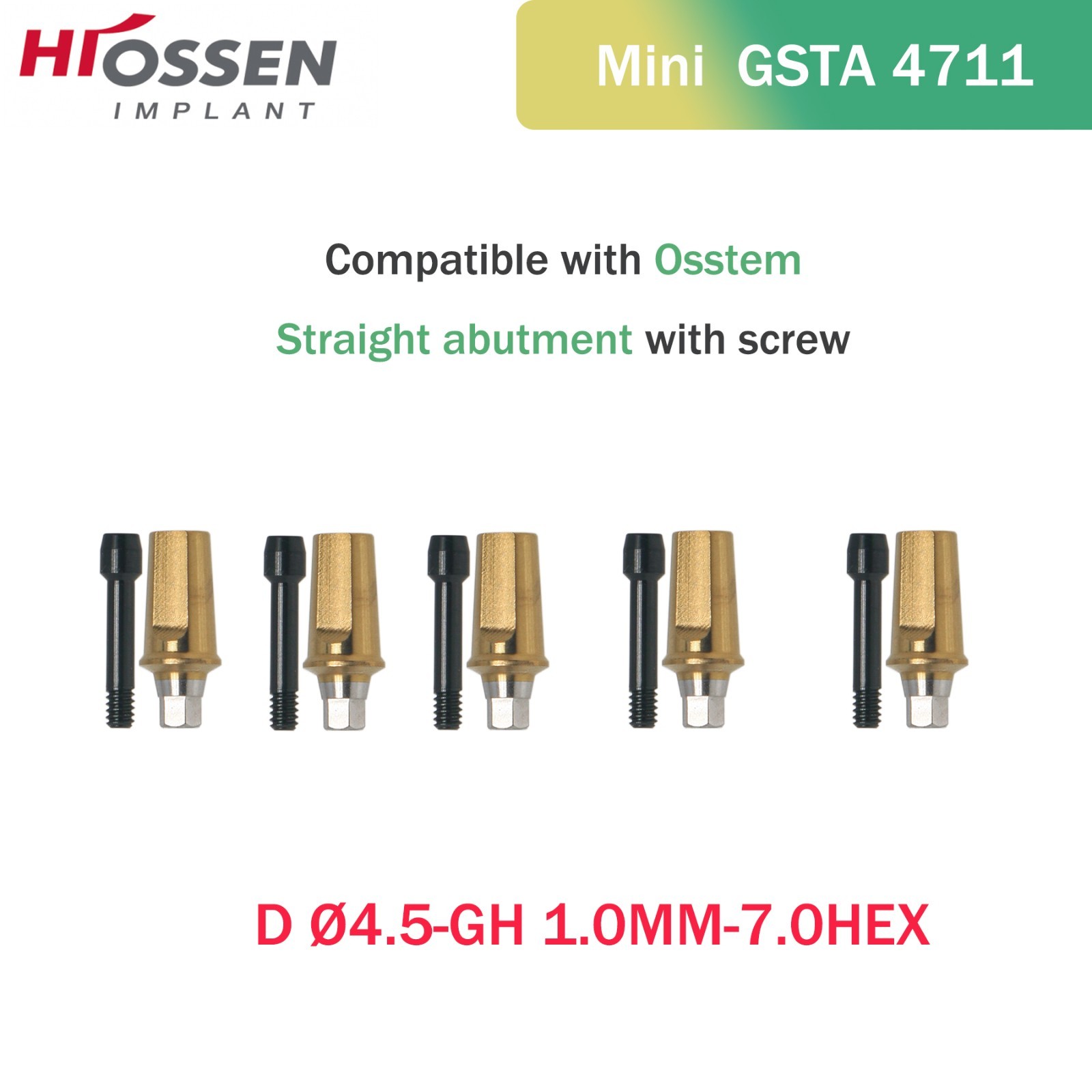 Straight Abutment Fit Osstem Hiossen ET Mini Regular Hex Implant Cement Retained