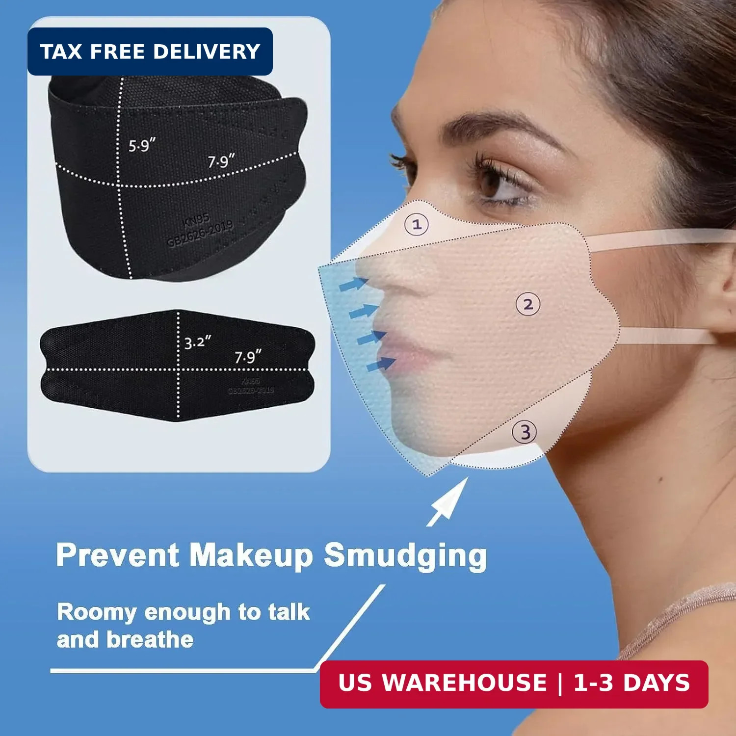 50 Pack KN95 Face Masks 5 Layer Disposable Adults Dust Smoke Hospital, Free Ship