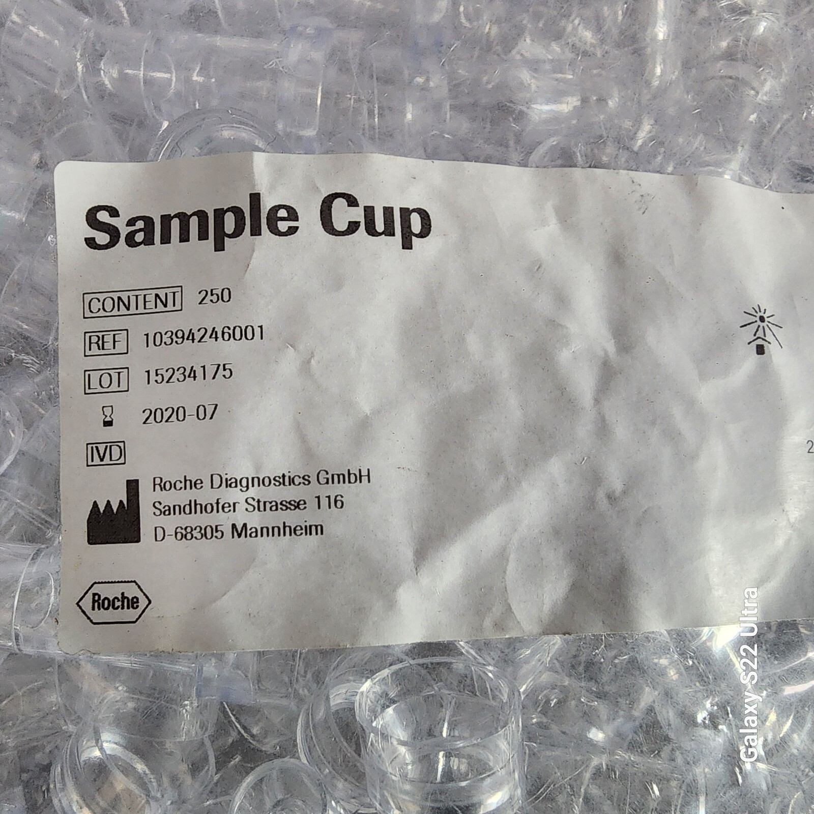 Sample Cup, 3mL, polystyrene , 250/bag, #10394246001