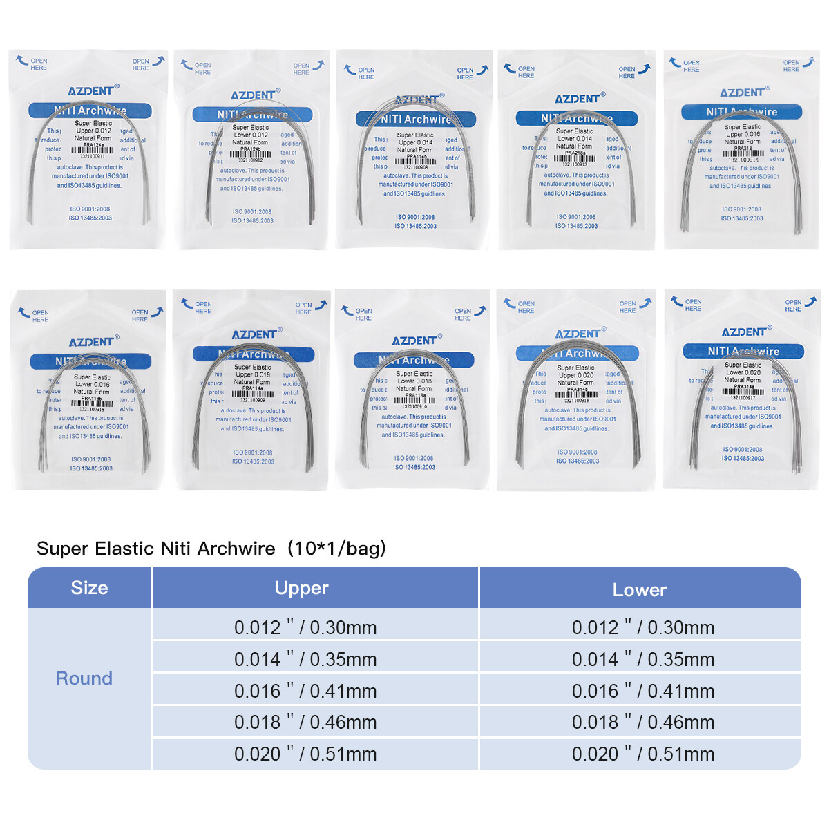 AZDENT Dental Ortho Niti Super Elastic Arch Wires Round/Rectangular Ovoid/Nature