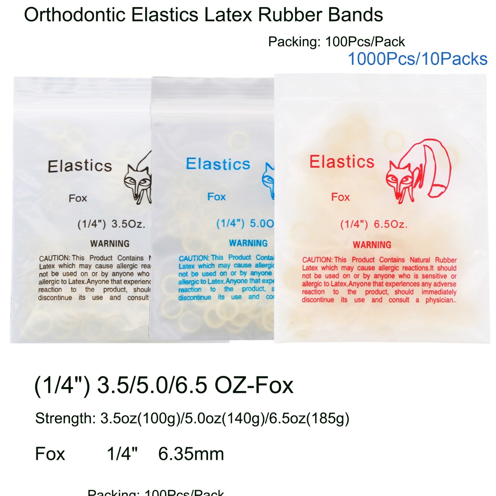 US 15Sizes Dental Orthodontic Rubber Bands Elastics Latex Braces 3.5/5.0/6.5 OZ