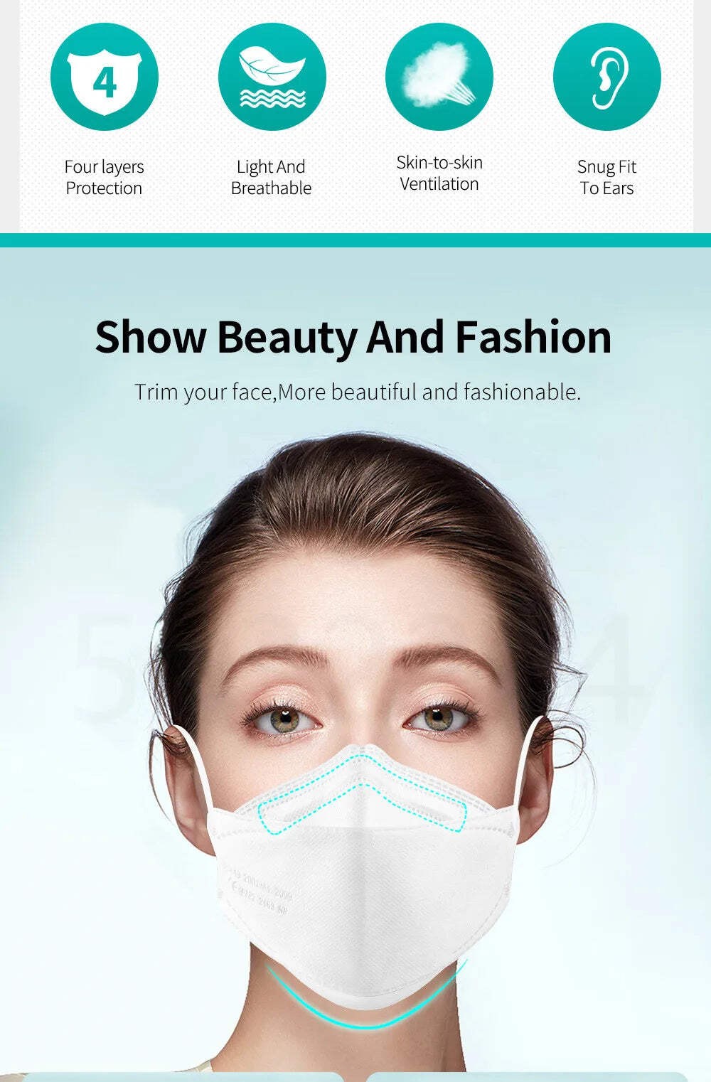 10–100 PCS KN95 Fish-Style Face Masks 4-Layer Anti-Dust Breathable Adult Protect