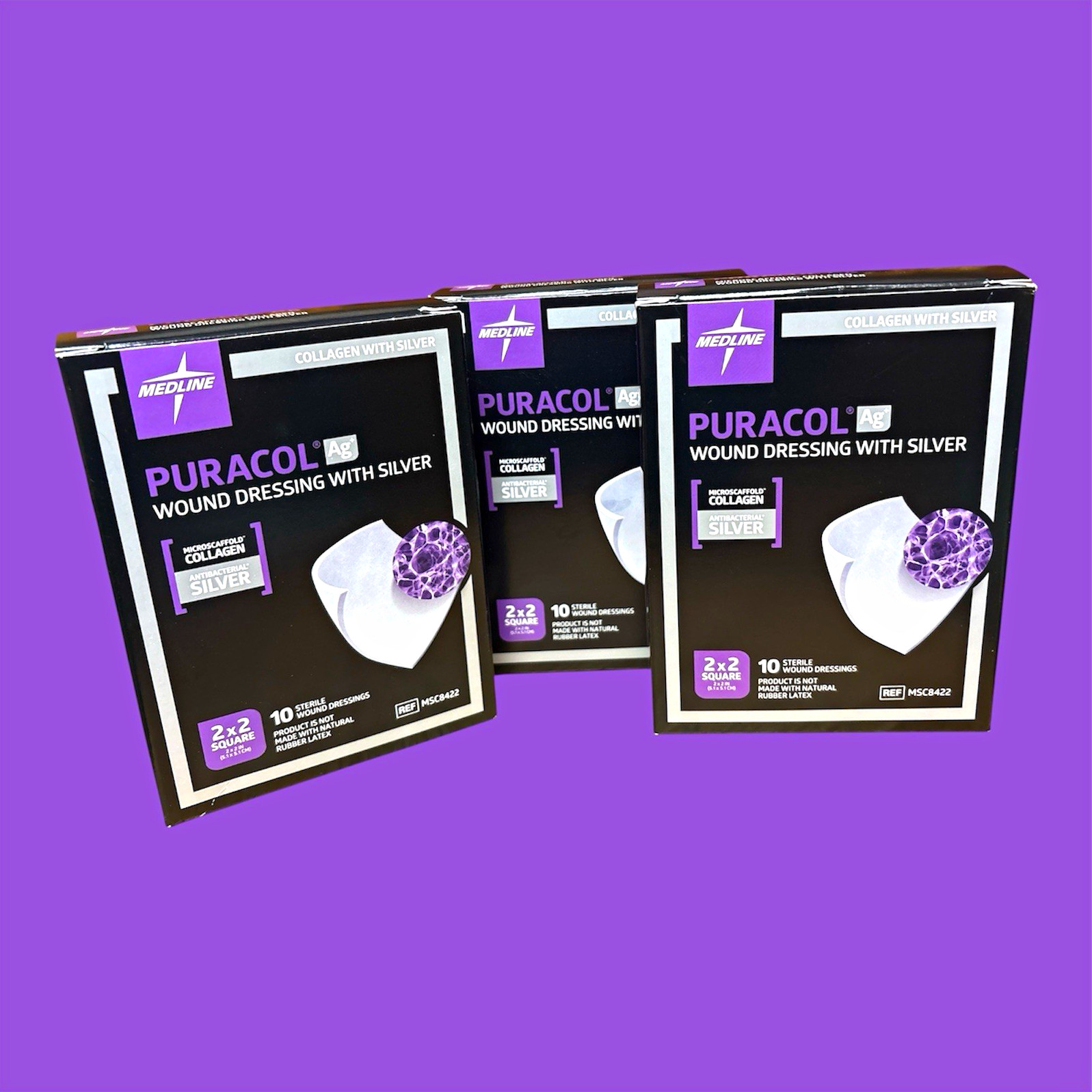 Medline Puracol Ag Collagen Wound Dressing w/ Silver 2×2 in, MSC8422