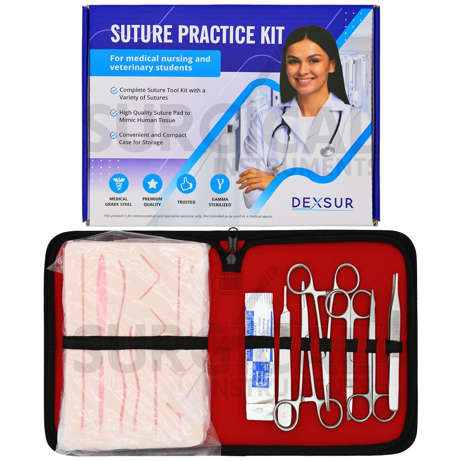 15 Piece Practice Suture Kit Set for Medical and Veterinary Student Training