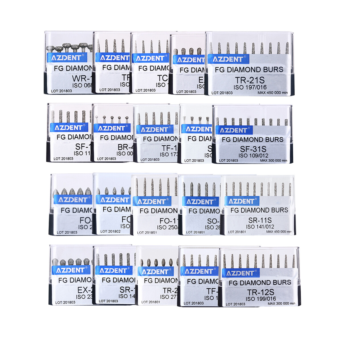 20 Types AZDENT Dental FG Super Coarse Diamond Burs for High Speed Handpiece
