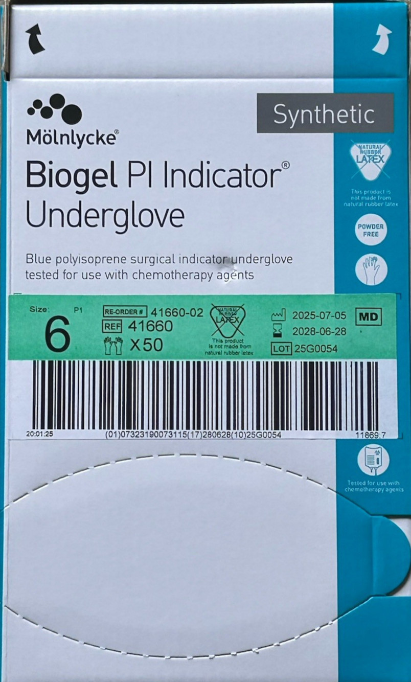 Molnlycke Biogel PI Indicator Underglove Size 6 Polyisoprene 41660 NEW 50 Pairs