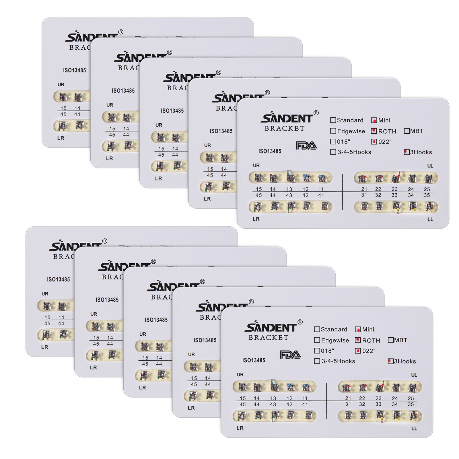 10 Packs USA Dental Orthodontics Brackets Braces Mini Roth 022″Slot 3 Hooks