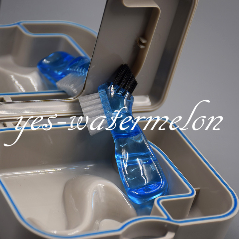 1 Set Dental Denture Storage False Teeth Box Case With Mirror and Clean Brush