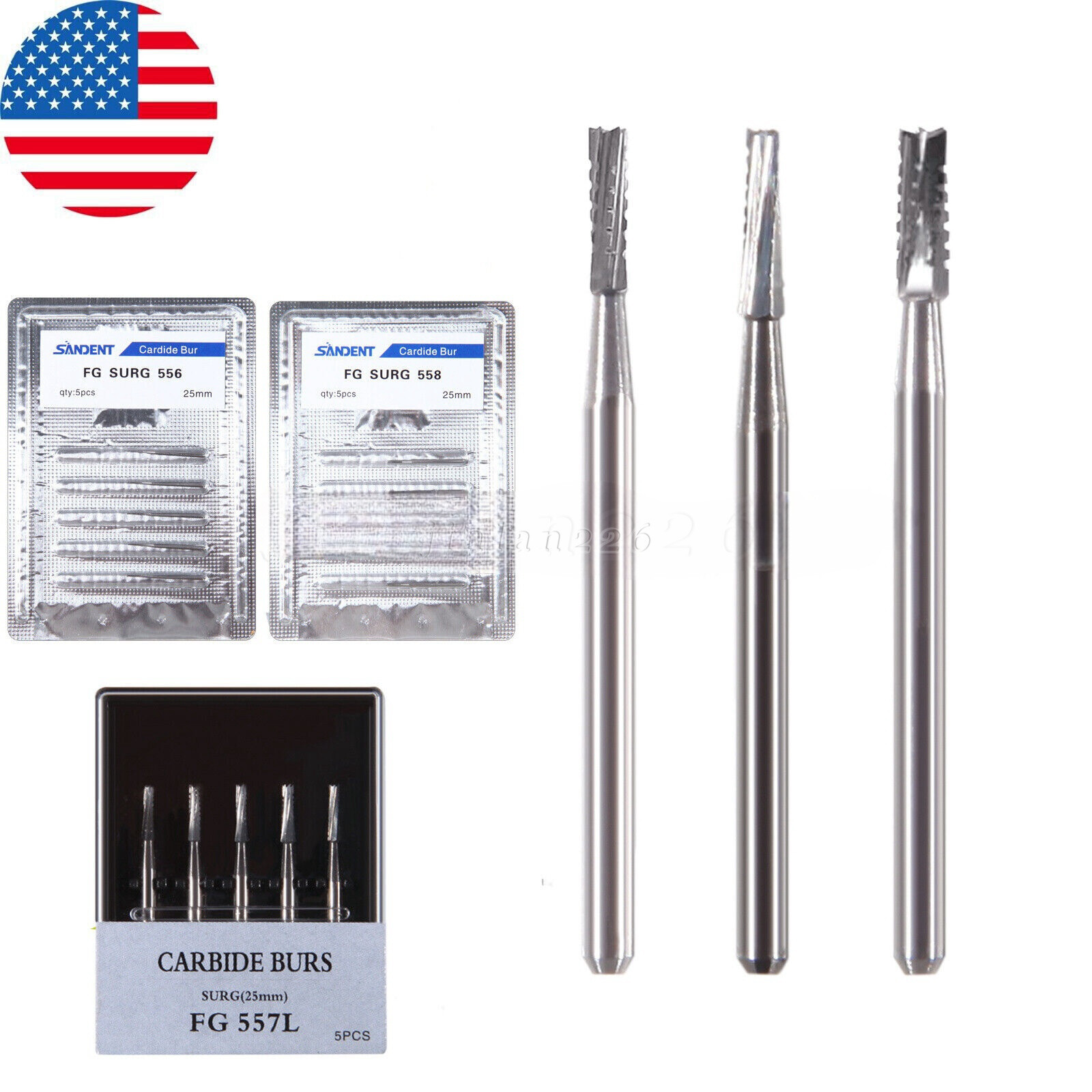 Dental Surgical Bur Long Shank 25mm Straight Fissure FGOS FG SURG 557 558