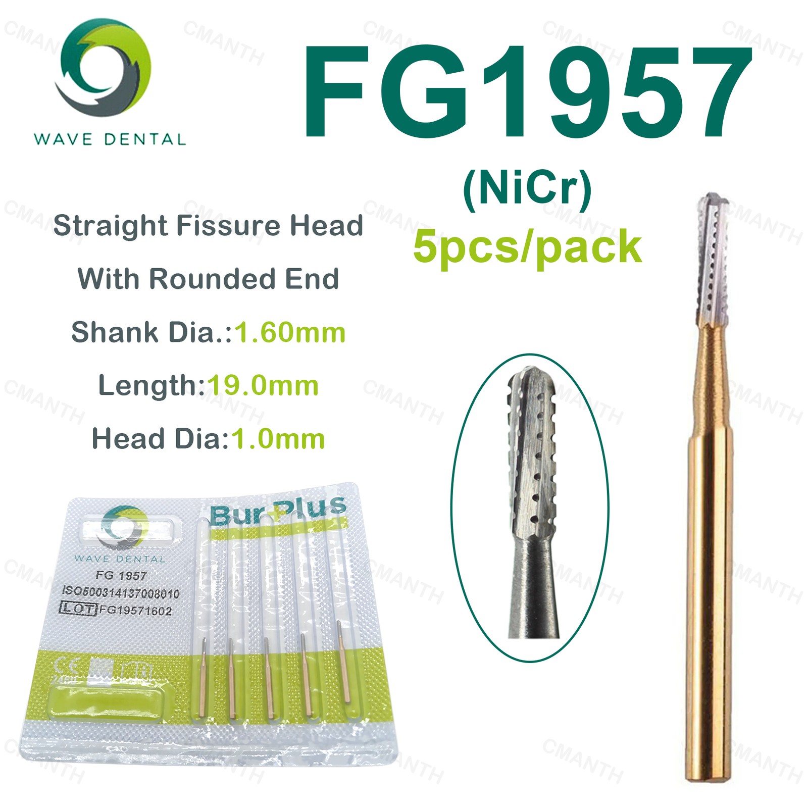 WAVE Dental Straight Fissure Bur Metal Cutting Bur Tungsten Carbide Dia.1.6mm FG
