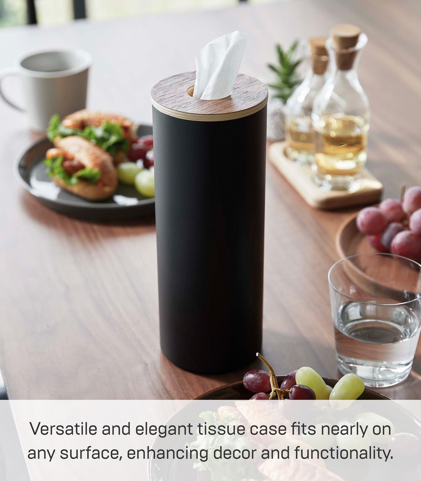 Yamazaki Home Rin Reusable Round Tissue Holder Case Metal Tissue Container