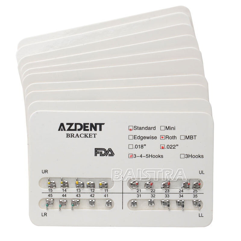 10X AZDENTDental Orthodontics Metal Bracket Braces Standard Roth.022 Hooks 345