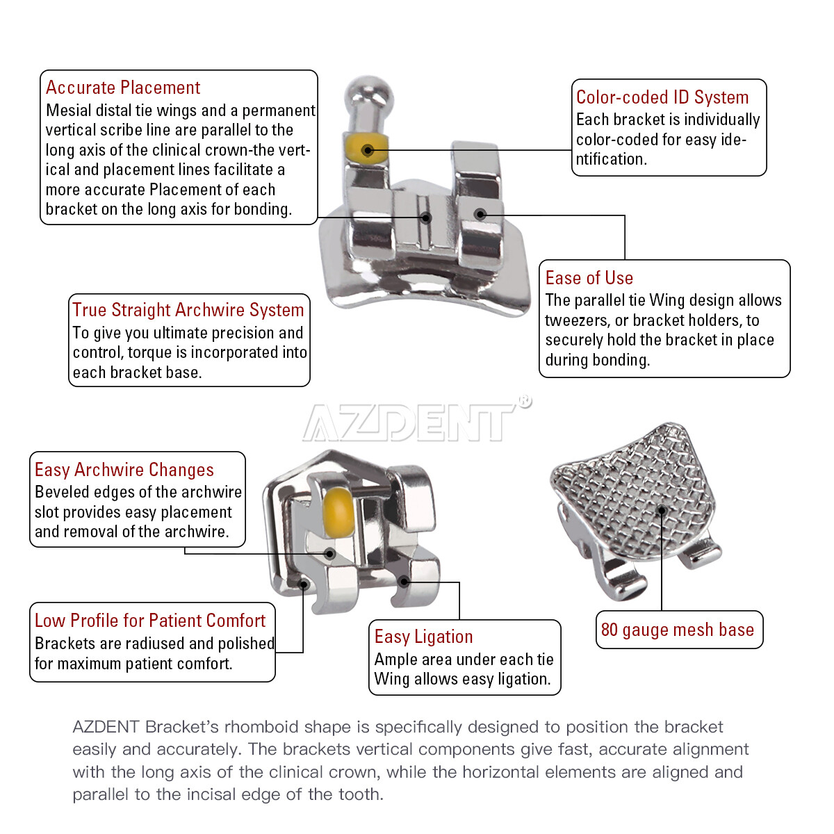 10x Dental Orthodontic Brackets Mini Standard Roth MBT 022 018 AZDENT