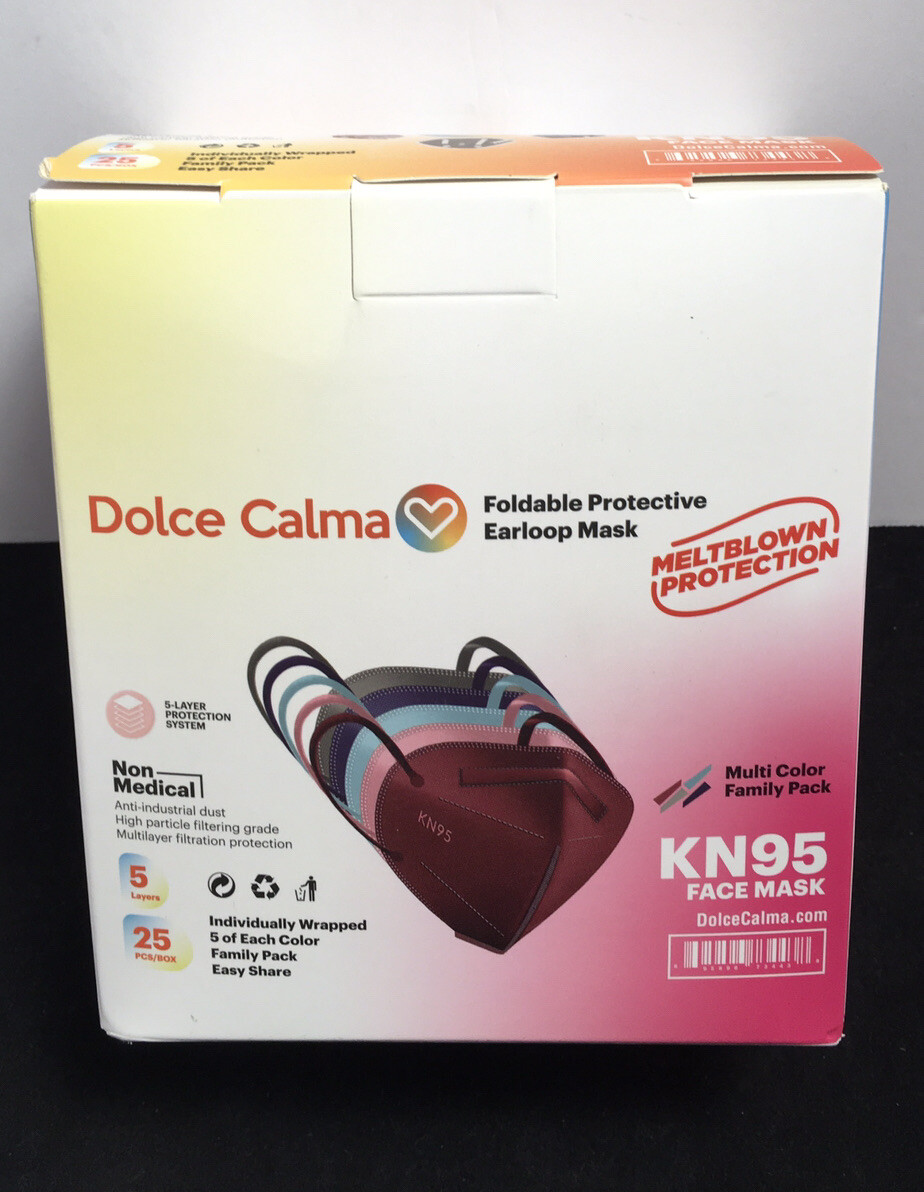 25 Pc KN95 DOLCE CALMA Protective 5 Layer FACE MASKS Disp. 5 Colors NIB