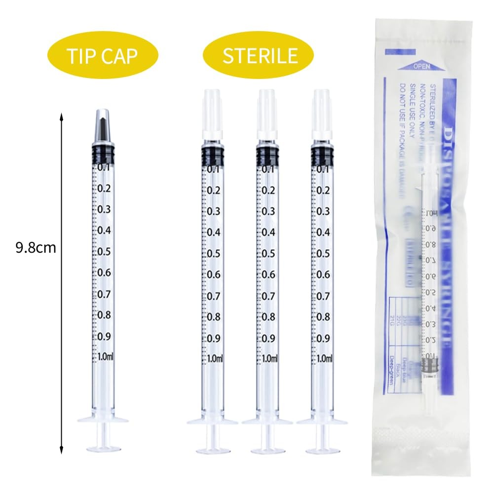 50 Pcs 1ml Syringes with Caps Oral Dispenser Individually Sterile 1ml, WHITE