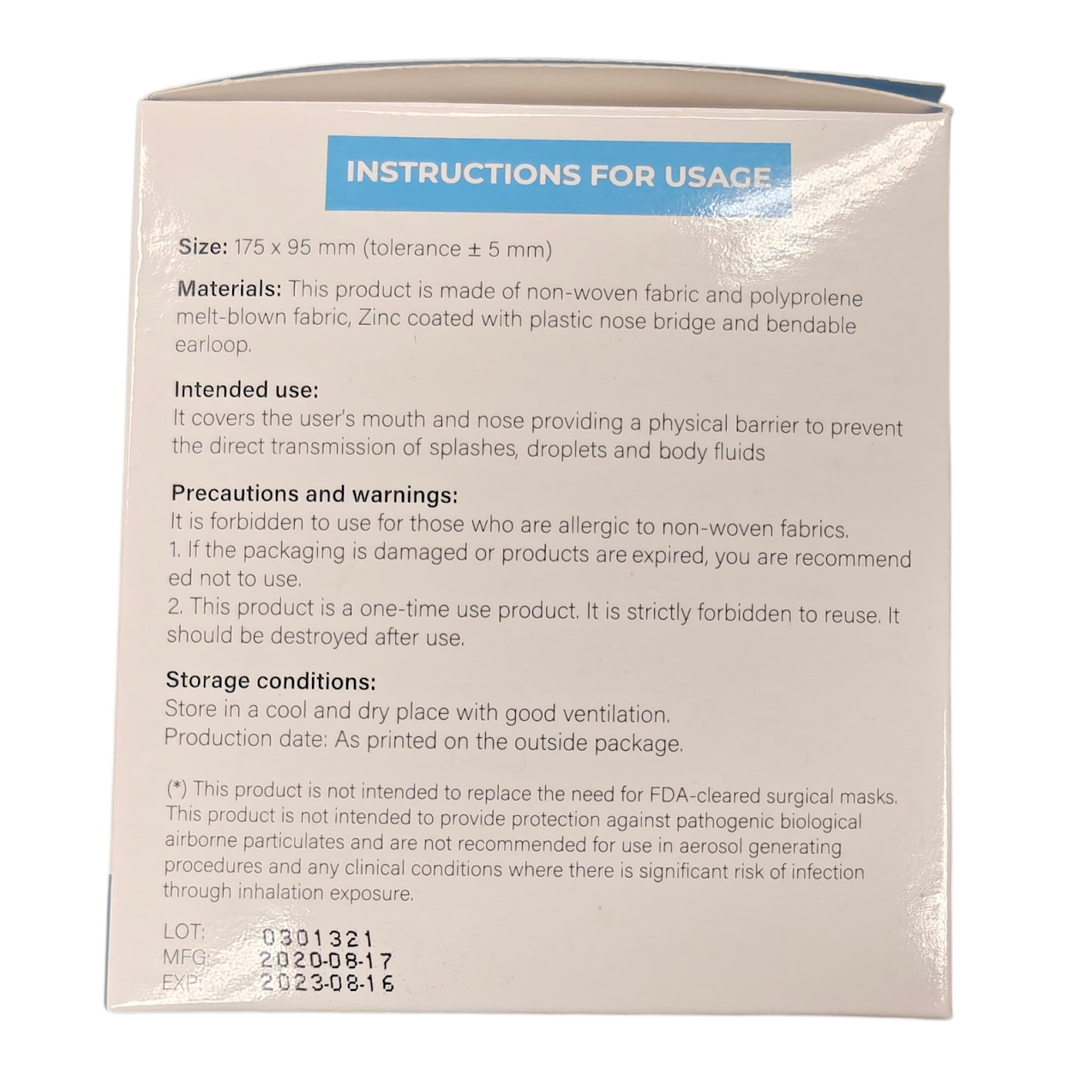 2500 Count Case – Safefit 3 Ply Disposable Face Masks Non Medical Adult 175x95mm