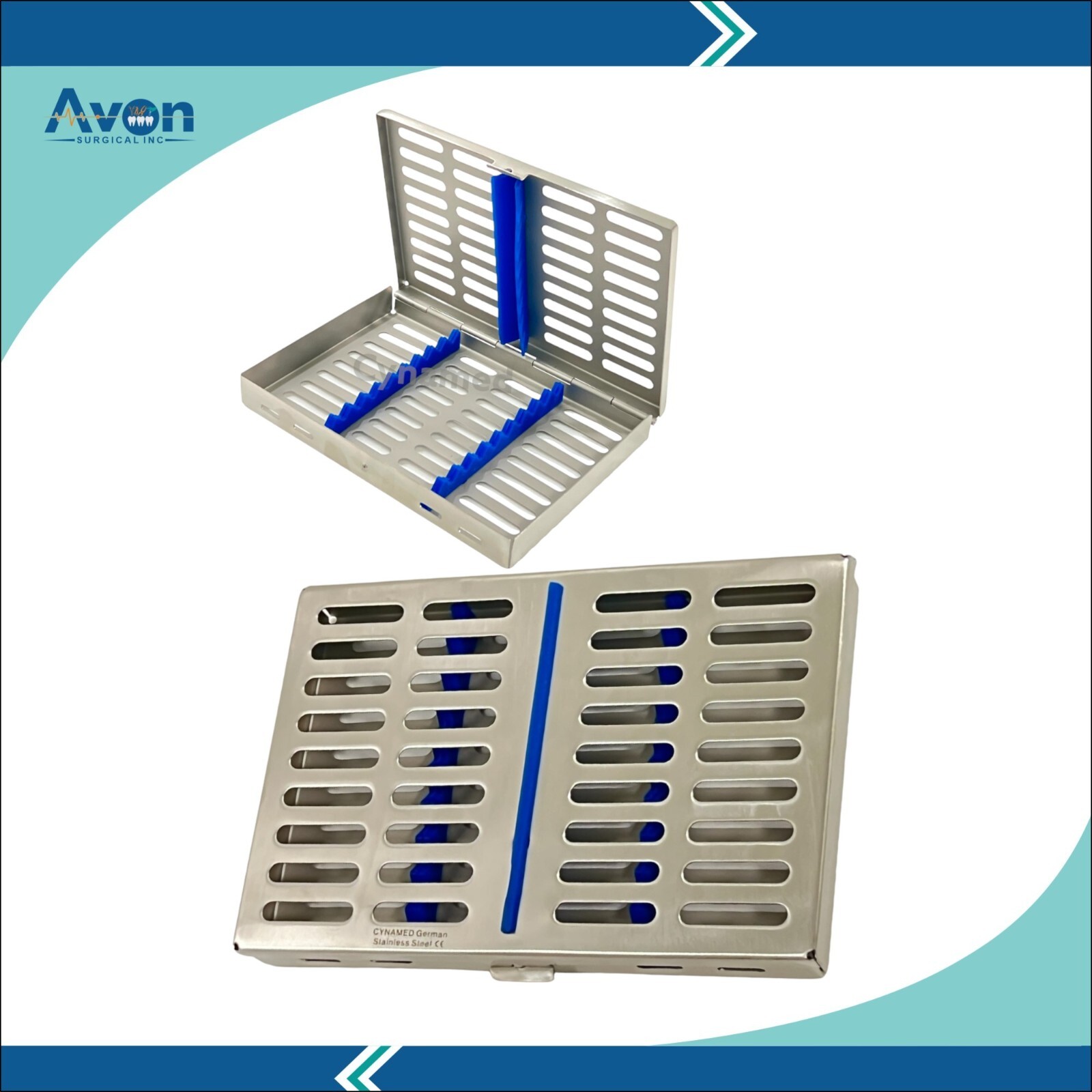 Set of 2 Sterilization Cassettes w/ Silicone Inserts 7″L x 5.5″W x 1.25″H