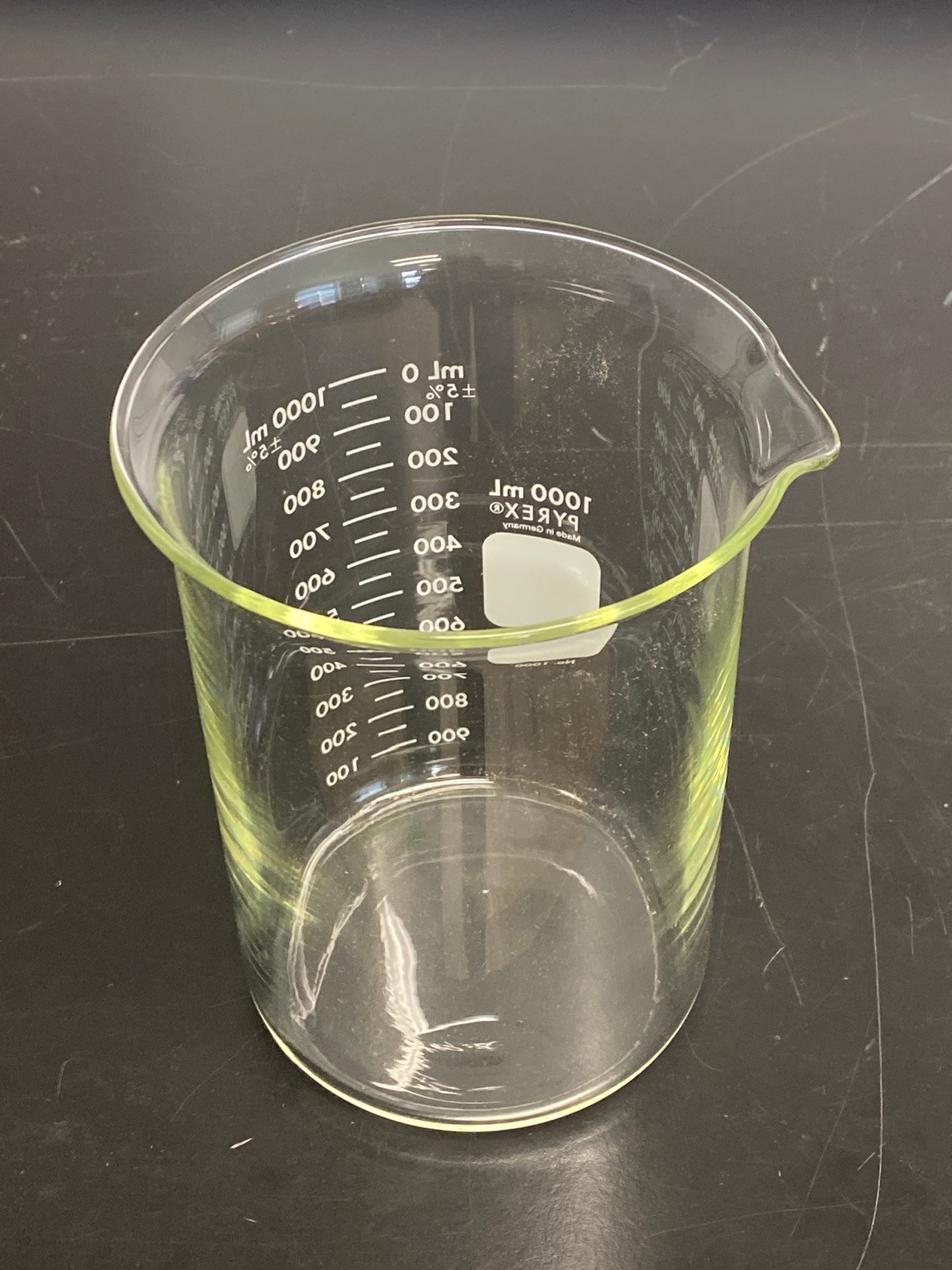 CORNING PYREX Glass 1000mL Dual Scale Graduated Low Form Griffin Beaker 1000-1L