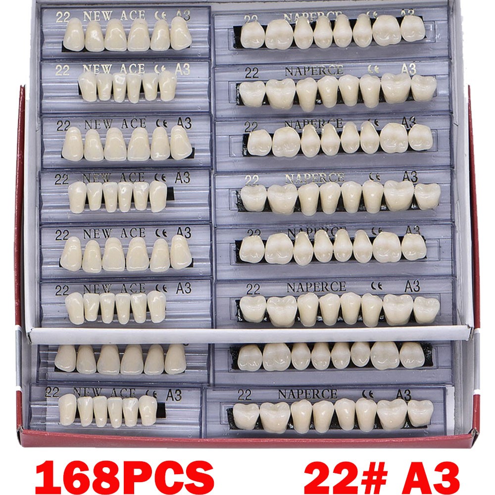 168Pcs Dental Acrylic Resin Denture 22# A3 Full Set Teeth Upper Lower Shade US