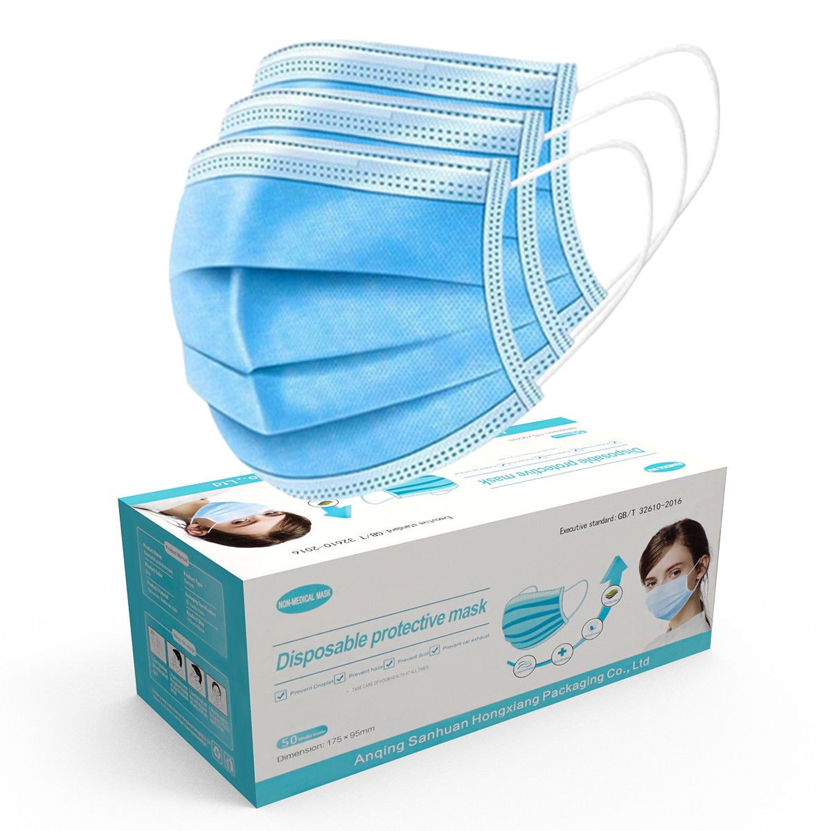 50 Packs – Black 3-Ply Disposable Procedural Face Mask Protective Mouth Cover