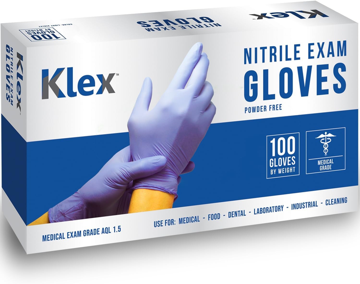 Klex Nitrile Exam Gloves – Medical Grade, Powder Free, Rubber Latex Free, Foo…