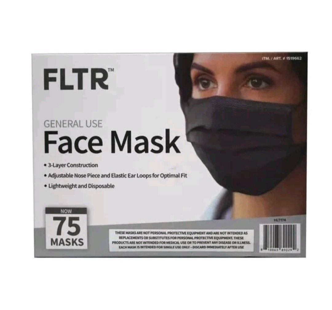 FLTR General Use Disposable Face Mask Black 75 Count
