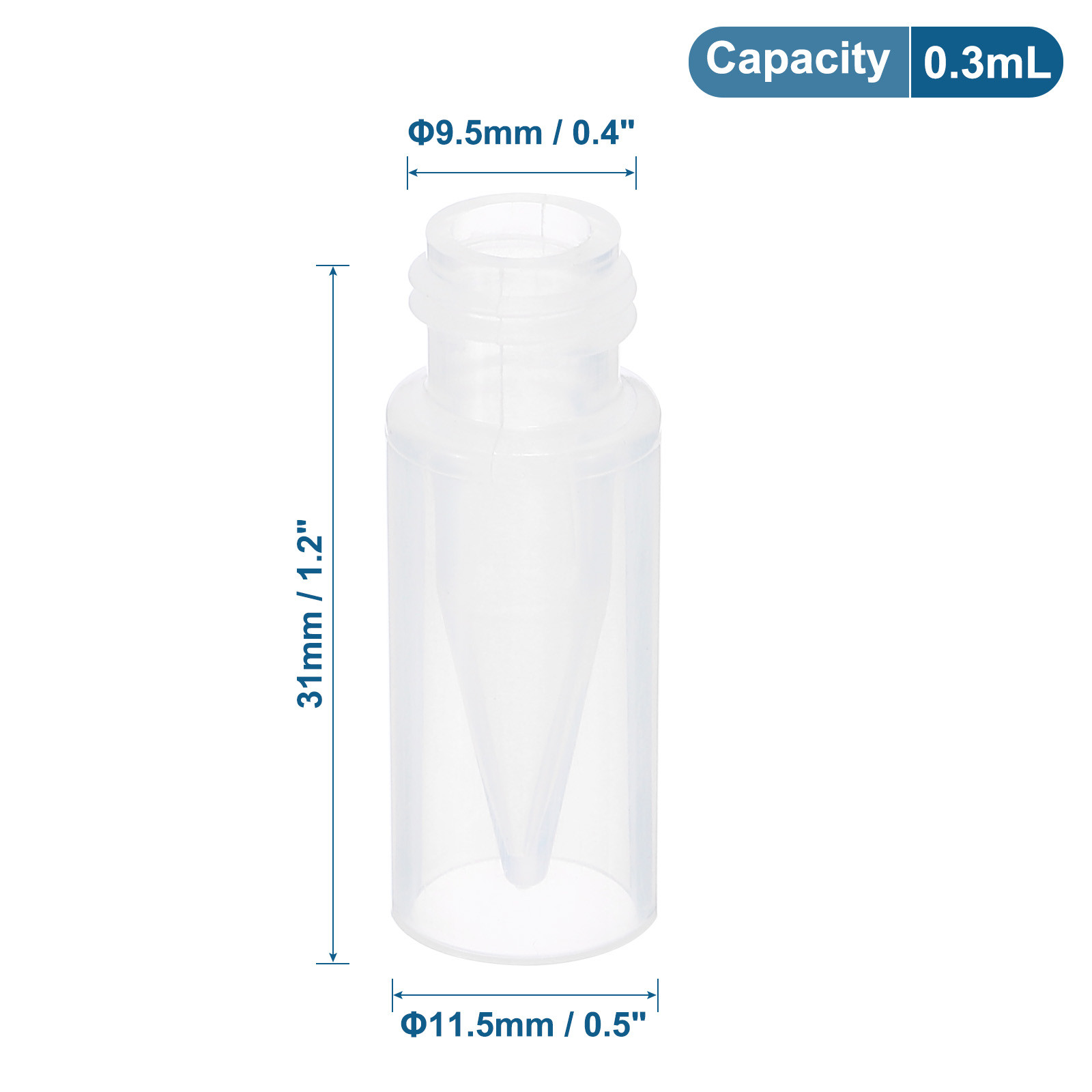 0.3ml Autosampler Vial, 100 Pack Polypropylene Screw Top Vials Lab Vials, Clear