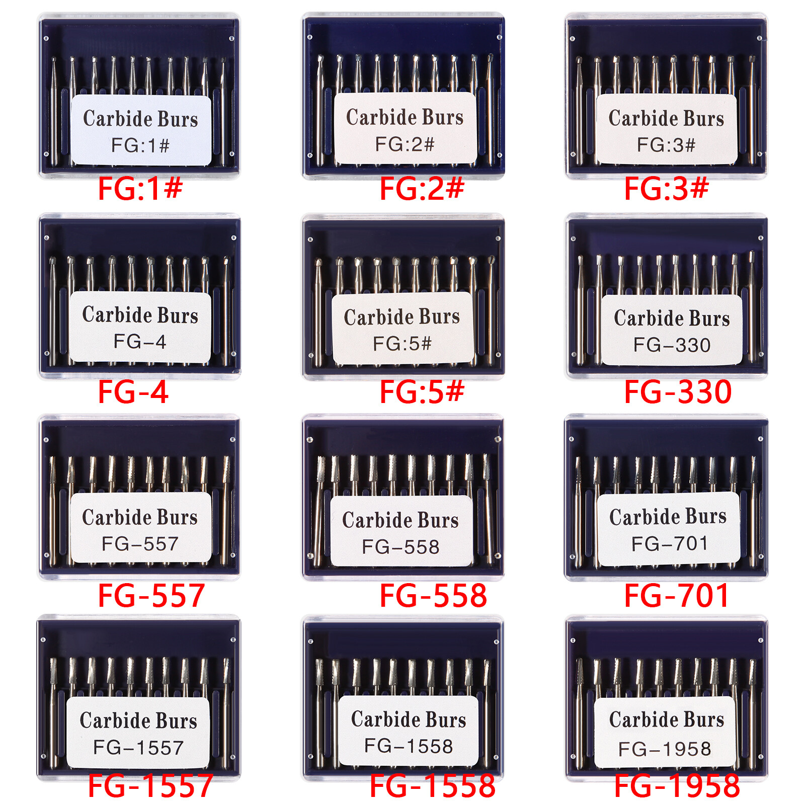 15 Types Dental Carbide Bur Drill FG Tungsten Round for High Speed Handpiece DN