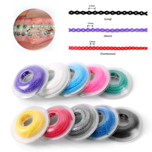 10PC Dental Orthodontic Elastic Rubber Power Chain Braces Bands Short/Long/Close