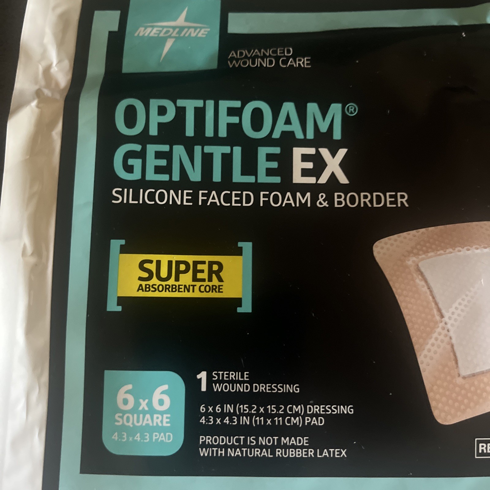 3 – MEDLINE Optifoam Gentle EX Silicone Faced Foam & Border 6×6 Wound Pad
