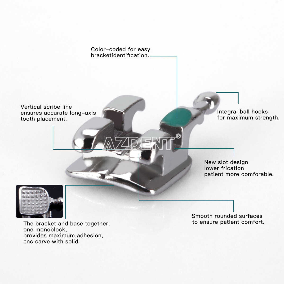 AZDENT Dental Orthodontic Monoblock Bracket Brace Mini Roth/MBT022/018 Hook3/345