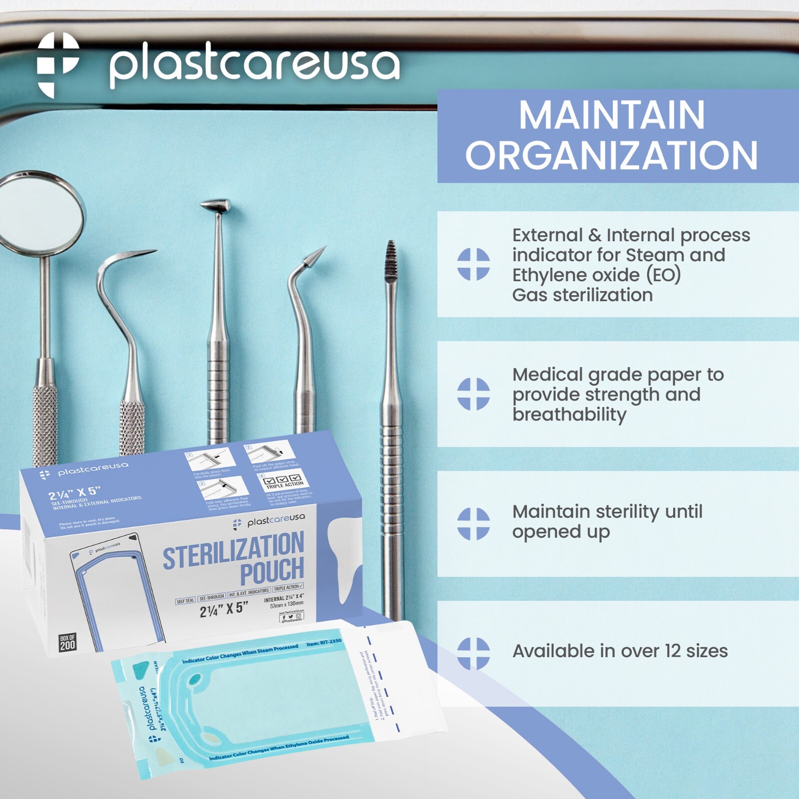 1,000 2.25″ x 4″ Self-Sealing Sterilization Pouches for Autoclave (5 Boxes)