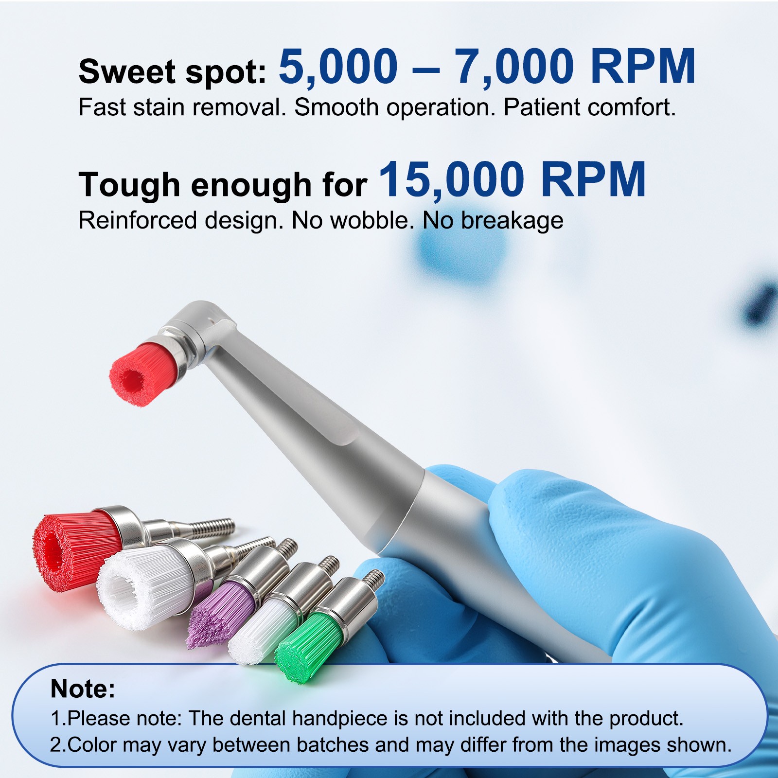 144 Dental White & Colorful Prophy Polishing Brush Nylon Flat Latch/Tapered Type