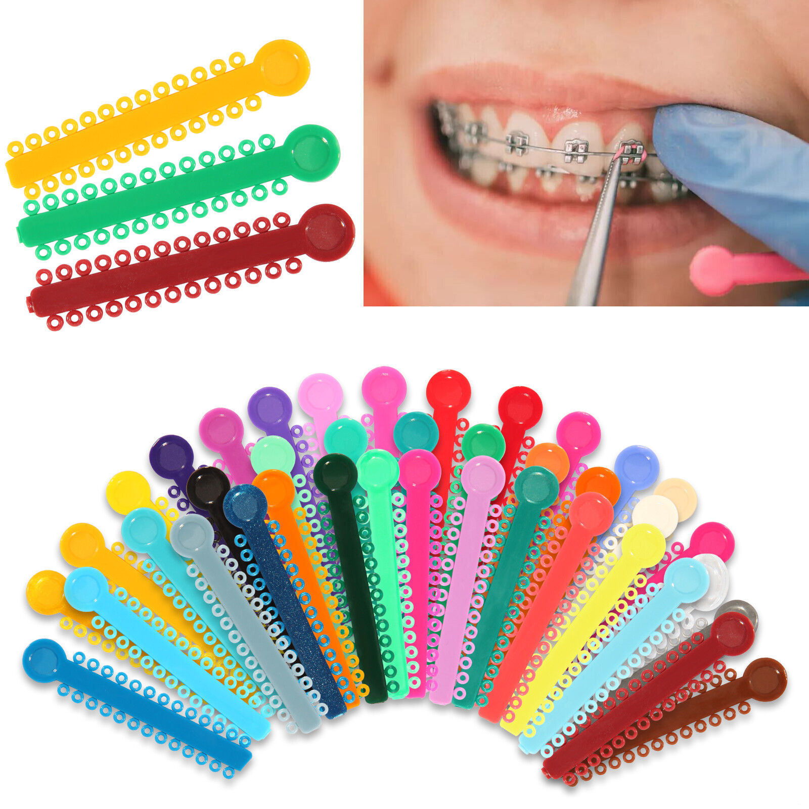 1040Pcs/Bag Dental Orthodontic Brace Elastic Rubber Bands Ligatures Tie 43Colors