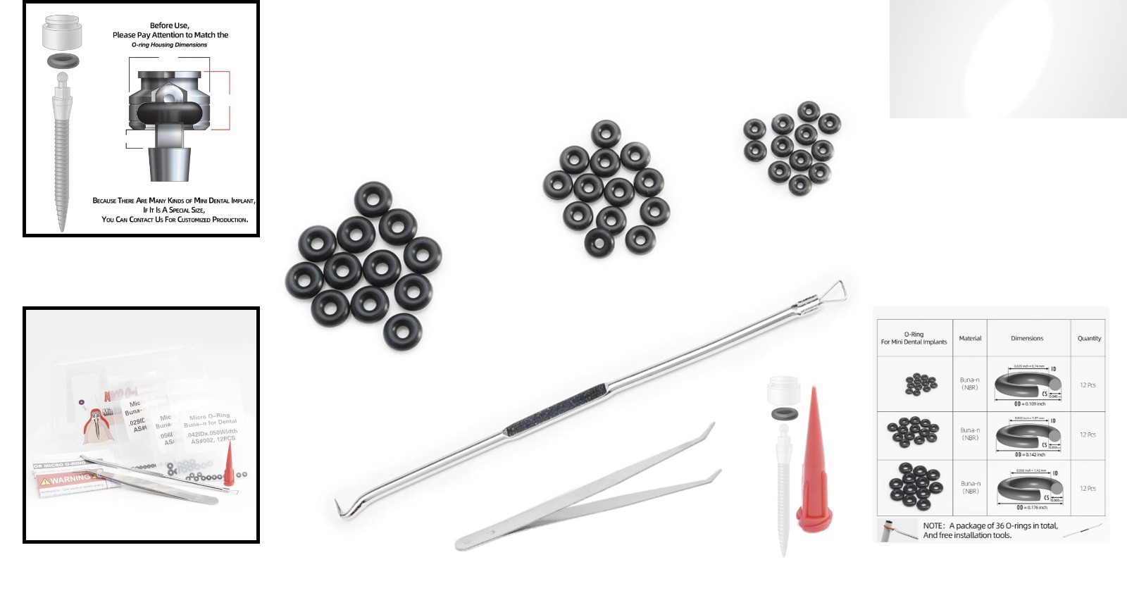 Comprehensive 36 Count O-Ring Tool Kit for Mini Dental Implants, 3 Size Options