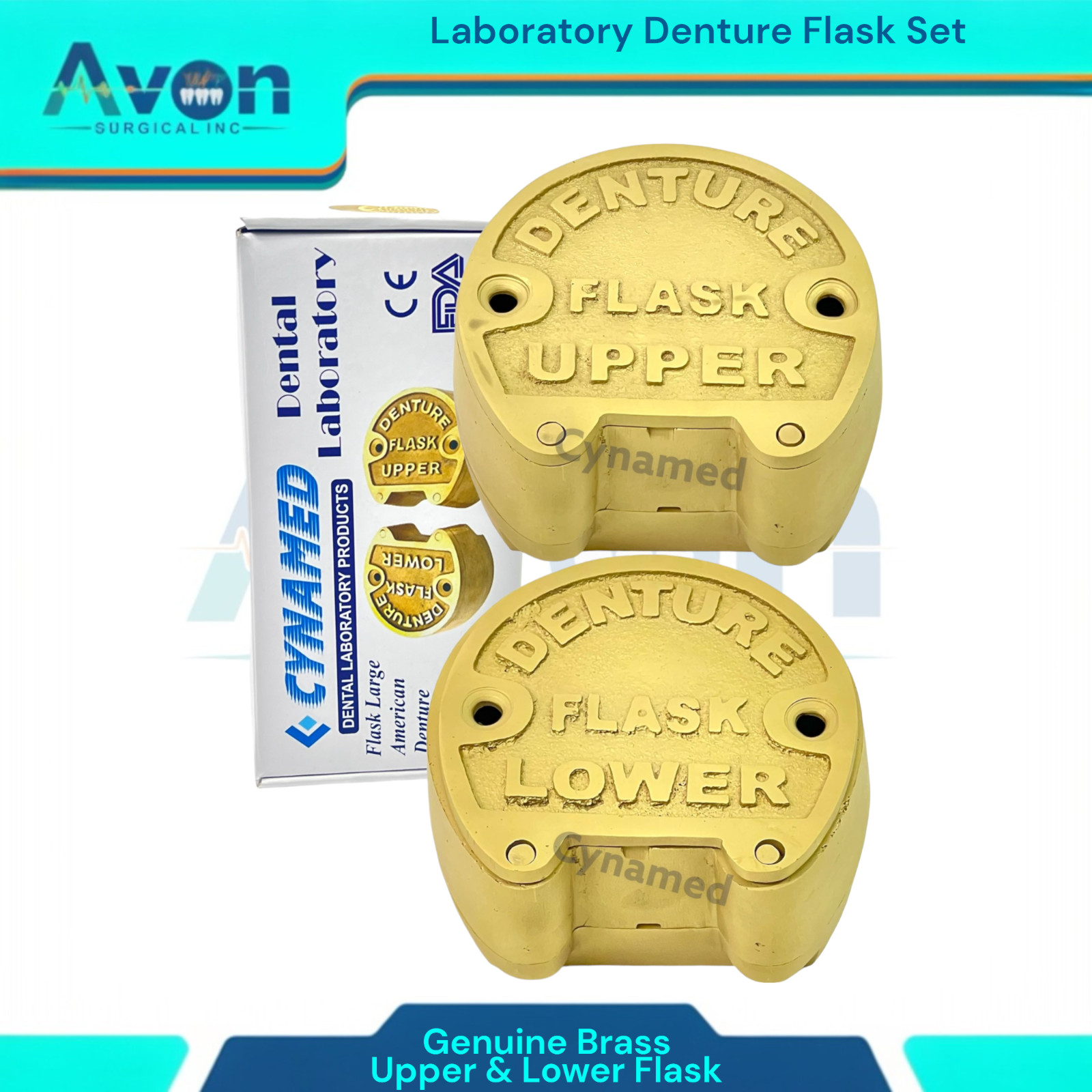2 Piece Set – Dental Lab Denture Flasks | Upper Flask and Lower Flask | Brass