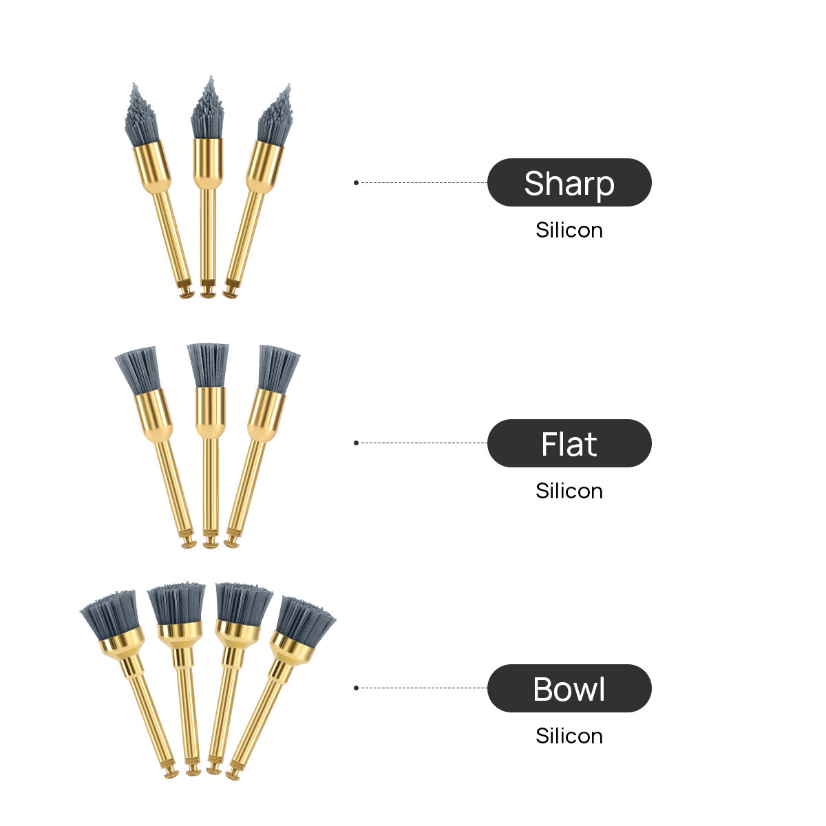 Dental Polishing Brush Silicon /Alumina CA Flat Sharp Bowl For Low Contra Angle