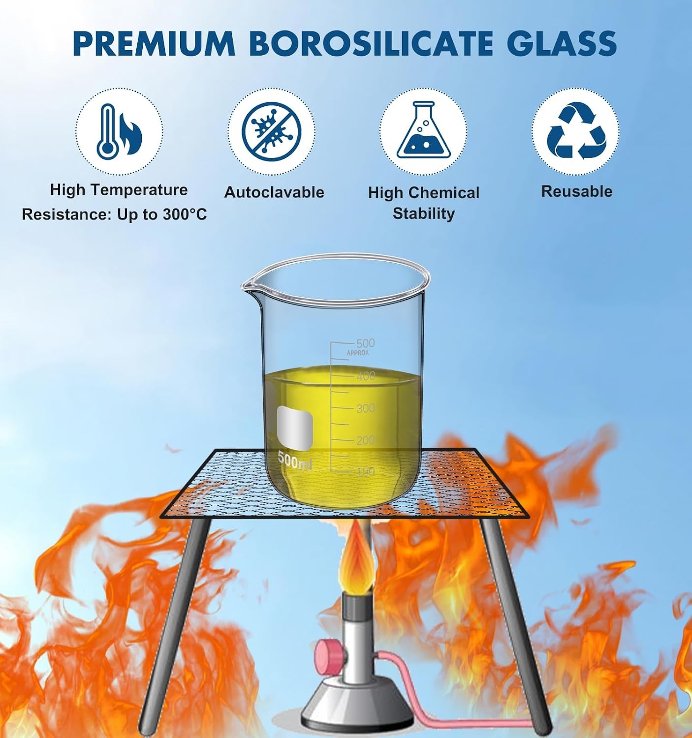 Set of 19 Laboratory Glassware Set Science Lab Chemistry Beaker 50/100/250/500ML