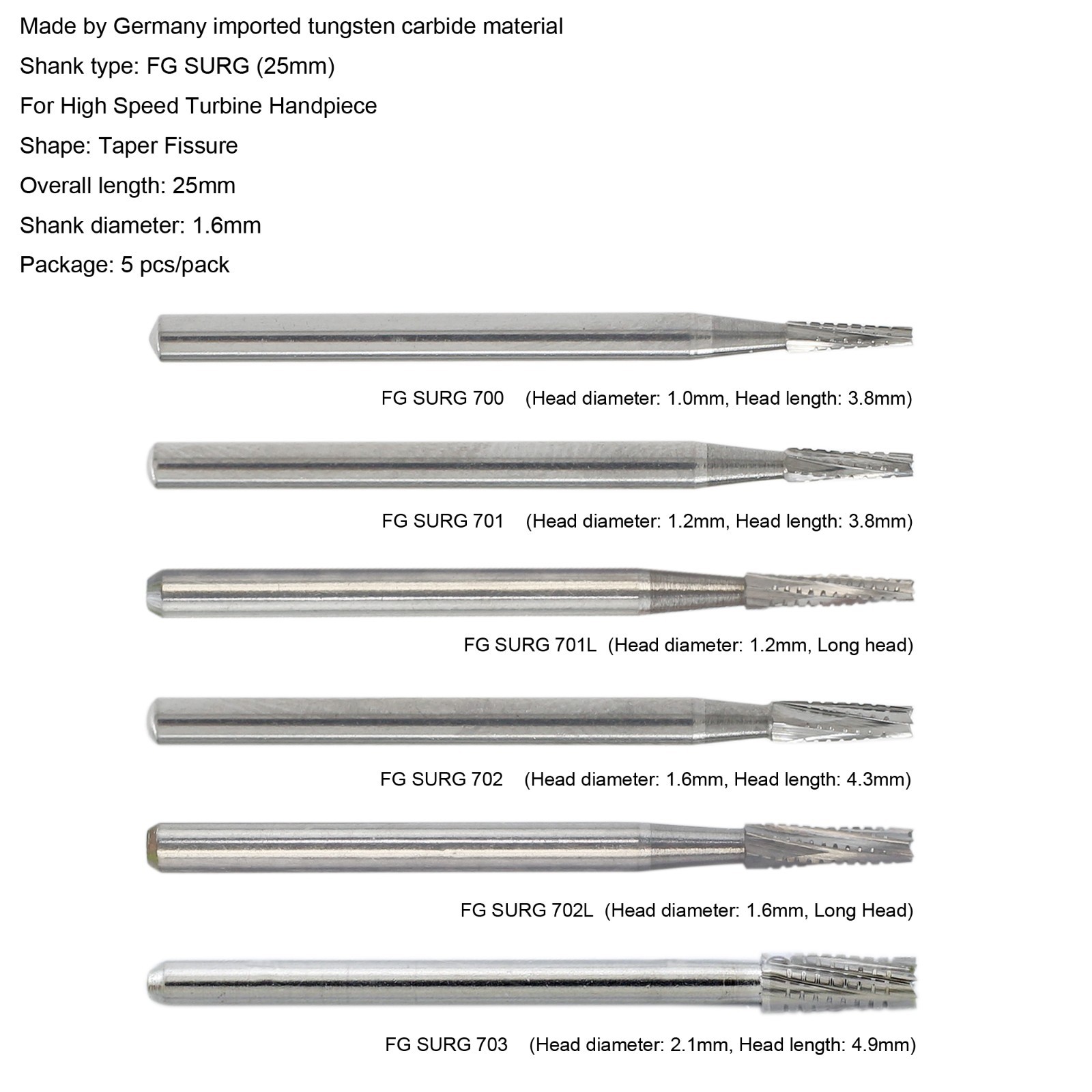 Wave Dental Carbide Surgical Burs FG SURG 2 4 557 557L 702 Long Shank High Speed