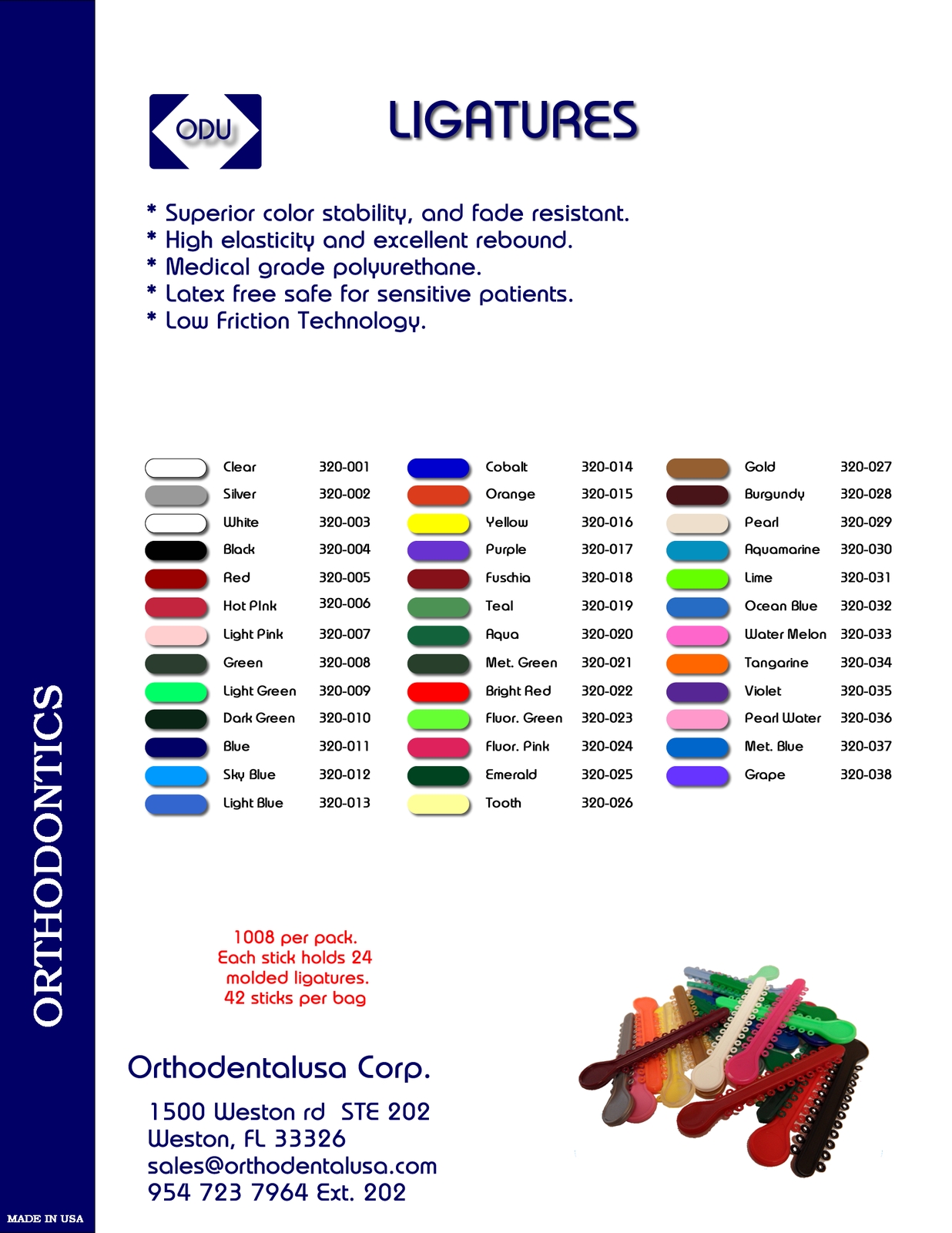 ELASTOMERIC LIGATURES TIES 1008 MODULES IN 42 STICKS, EACH STICK HAS 24 MODULES