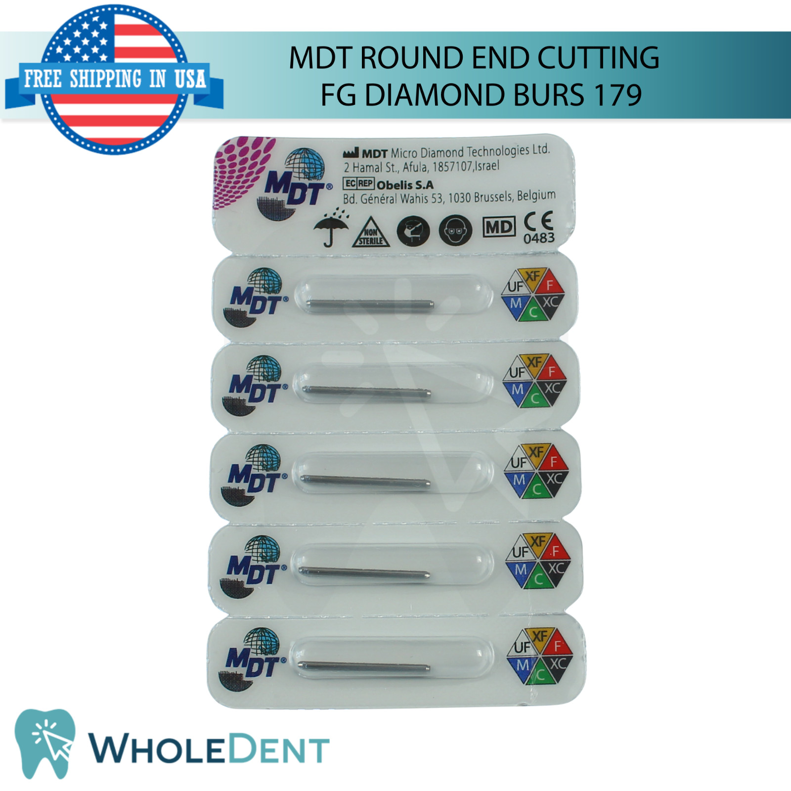 Dental MDT Round End Cutting 179 FG Diamond Burs Detailed Shaping L21.0mm Tool
