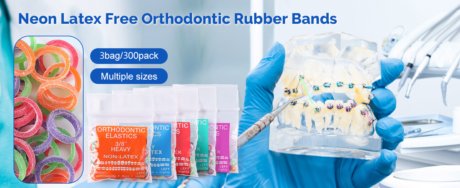 JMU Orthodontic Elastics Light Medium Heavy Neon Ortho Rubber Bands Latex Free